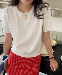パールビジュー半袖ニット
