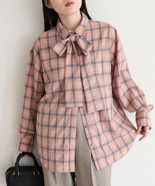 fredy emue（フレディエミュ）の「チェック柄ビッグボウタイブラウス（シャツ/ブラウス・レディース・グリーン系その他/ベージュ系その他/ピンク系その他・38）」の3枚目の写真