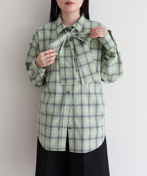 fredy emue（フレディエミュ）の「チェック柄ビッグボウタイブラウス（シャツ/ブラウス・レディース・グリーン系その他/ベージュ系その他/ピンク系その他・38）」の9枚目の写真