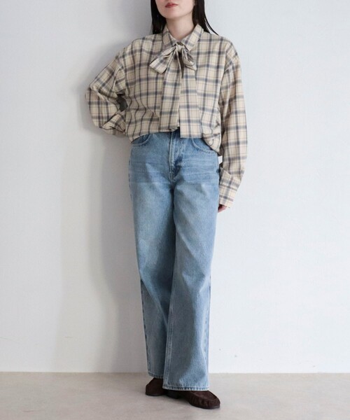 fredy emue（フレディエミュ）の「チェック柄ビッグボウタイブラウス（シャツ/ブラウス・レディース・グリーン系その他/ベージュ系その他/ピンク系その他・38）」の14枚目の写真