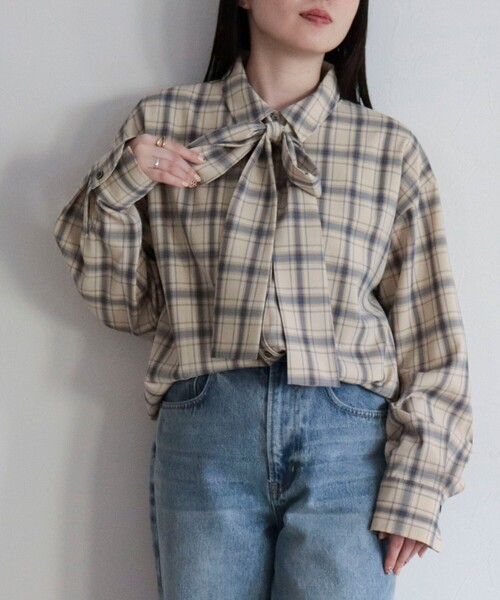 fredy emue（フレディエミュ）の「チェック柄ビッグボウタイブラウス（シャツ/ブラウス・レディース・グリーン系その他/ベージュ系その他/ピンク系その他・38）」の20枚目の写真