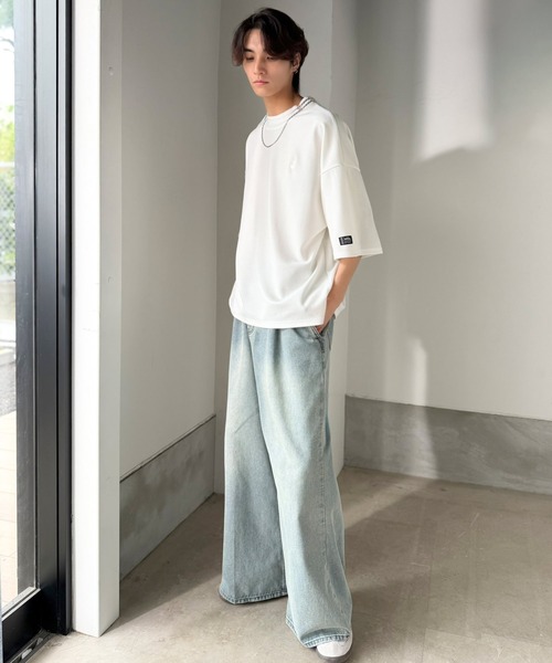 Java（ジャバ）の「《JaVaジャバコラボ》【接触冷感・UVカット機能付き】シャリ生地で夏も快適！胸刺繍 梨地カットジョーゼットTシャツ（オーバーサイズ）（Tシャツ/カットソー・メンズ・ブラック/グレイッシュベージュ/ブルー/チャコールグレー/ホワイト・LARGE/MEDIUM/SMALL）」の12枚目の写真