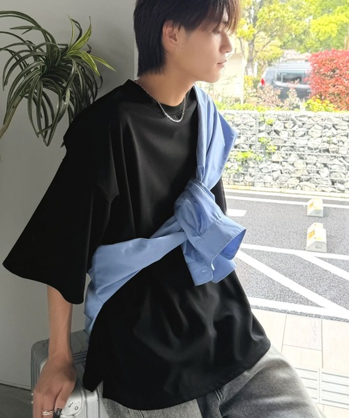 Java（ジャバ）の「《JaVaジャバコラボ》【接触冷感・UVカット機能付き】シャリ生地で夏も快適！胸刺繍 梨地カットジョーゼットTシャツ（オーバーサイズ）（Tシャツ/カットソー・メンズ・ブラック/グレイッシュベージュ/ブルー/チャコールグレー/ホワイト・LARGE/MEDIUM/SMALL）」の22枚目の写真