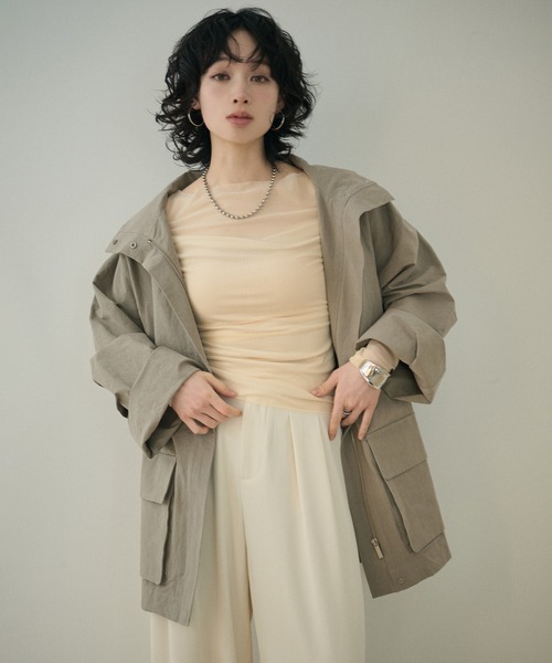 セール】stand collar fly front middle jacket /スタンドカラー比翼