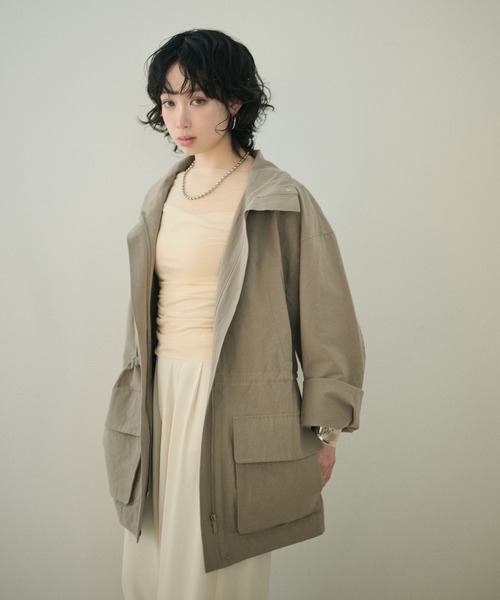 LAULEN（ローレン）の「stand collar fly front middle jacket /スタンドカラー比翼ジップアップジャケット（ミリタリージャケット・レディース・ベージュ/ホワイト/カーキ・FREE）」の15枚目の写真