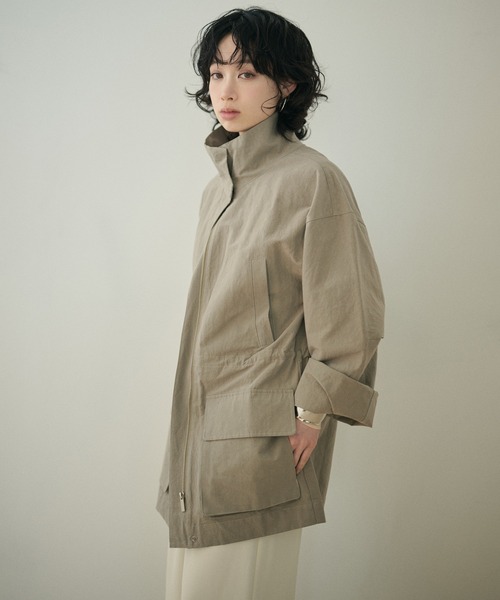 LAULEN（ローレン）の「stand collar fly front middle jacket /スタンドカラー比翼ジップアップジャケット（ミリタリージャケット・レディース・ベージュ/ホワイト/カーキ・FREE）」の17枚目の写真