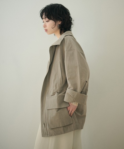 LAULEN（ローレン）の「stand collar fly front middle jacket /スタンドカラー比翼ジップアップジャケット（ミリタリージャケット・レディース・ベージュ/ホワイト/カーキ・FREE）」の19枚目の写真