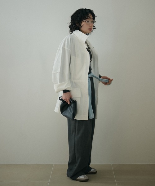 LAULEN（ローレン）の「stand collar fly front middle jacket /スタンドカラー比翼ジップアップジャケット（ミリタリージャケット・レディース・ベージュ/ホワイト/カーキ・FREE）」の4枚目の写真