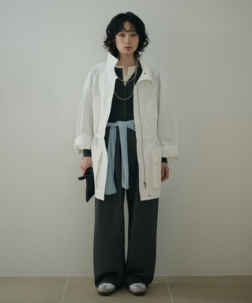 LAULEN（ローレン）の「stand collar fly front middle jacket /スタンドカラー比翼ジップアップジャケット（ミリタリージャケット・レディース・ベージュ/ホワイト/カーキ・FREE）」の6枚目の写真