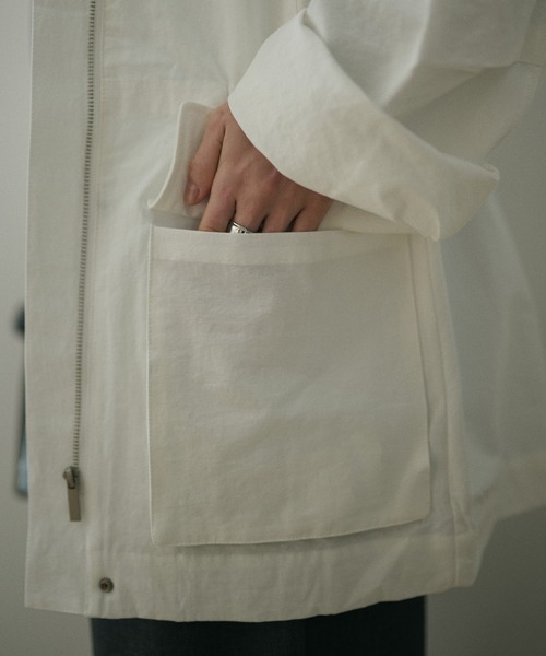 LAULEN（ローレン）の「stand collar fly front middle jacket /スタンドカラー比翼ジップアップジャケット（ミリタリージャケット・レディース・ベージュ/ホワイト/カーキ・FREE）」の8枚目の写真
