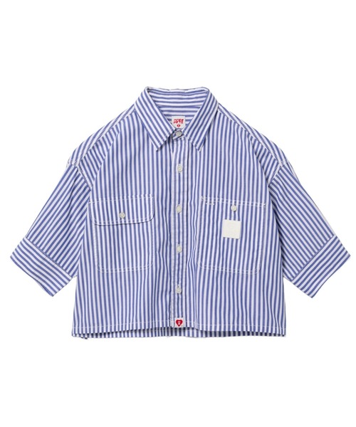 APE 長袖ラガーシャツ 青水色ストライプ A BATHING APE｜ア ベイシング エイプのトップス（ブルー・ネイビー