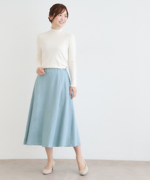 LAURA ASHLEY(ローラアシュレイ)の「【定番人気!脇ファスナーあり/ウエストゴム】セルロース デニムスカート(スカート・レディース・ライトブルー/ネイビー・38/40)」の4枚目の写真