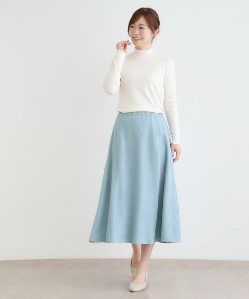 LAURA ASHLEY(ローラアシュレイ)の「【定番人気!脇ファスナーあり/ウエストゴム】セルロース デニムスカート(スカート・レディース・ライトブルー/ネイビー・38/40)」の5枚目の写真