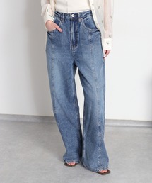 cepo | 【美脚見えが叶う 楽ちんポケットタックデニム】ウエストタックストレートデニムパンツ(デニムパンツ)