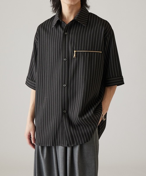 Lui's(ルイス)の「ストライプ半袖オーバーシャツ(シャツ/ブラウス・メンズ・グリーン/ブラック/グレー・FREE)」の22枚目の写真
