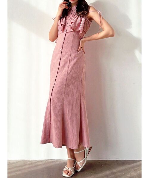 RESEXXY（リゼクシー）の「ラッフルマーメイドシャツワンピース（シャツワンピース・レディース・ピンク/ホワイト/ブラック/イエロー・FREE）」の4枚目の写真