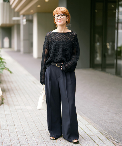 Spick & Span（スピックアンドスパン）の「《WEB限定 / 追加》透かし編みボートネックニット（ニット/セーター・レディース・ブラック/ホワイト・FREE）」の3枚目の写真