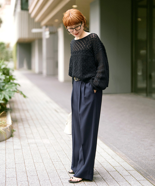 Spick & Span（スピックアンドスパン）の「《WEB限定 / 追加》透かし編みボートネックニット（ニット/セーター・レディース・ブラック/ホワイト・FREE）」の9枚目の写真