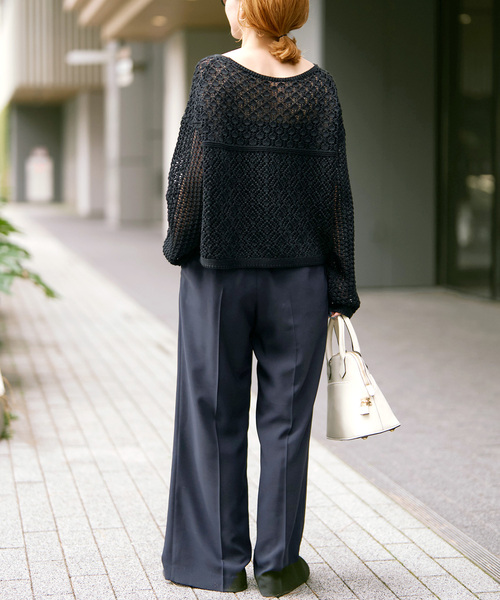 Spick & Span（スピックアンドスパン）の「《WEB限定 / 追加》透かし編みボートネックニット（ニット/セーター・レディース・ブラック/ホワイト・FREE）」の10枚目の写真