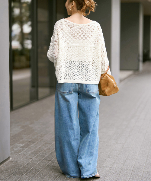 Spick & Span（スピックアンドスパン）の「《WEB限定 / 追加》透かし編みボートネックニット（ニット/セーター・レディース・ブラック/ホワイト・FREE）」の15枚目の写真