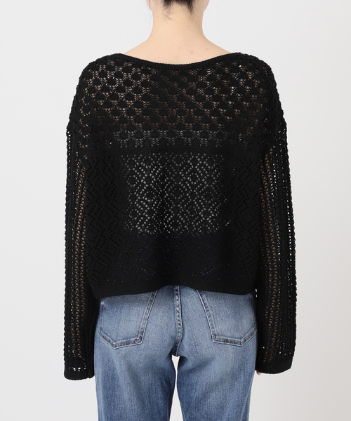 Spick & Span（スピックアンドスパン）の「《WEB限定 / 追加》透かし編みボートネックニット（ニット/セーター・レディース・ブラック/ホワイト・FREE）」の18枚目の写真