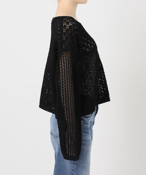 Spick & Span（スピックアンドスパン）の「《WEB限定 / 追加》透かし編みボートネックニット（ニット/セーター・レディース・ブラック/ホワイト・FREE）」の19枚目の写真