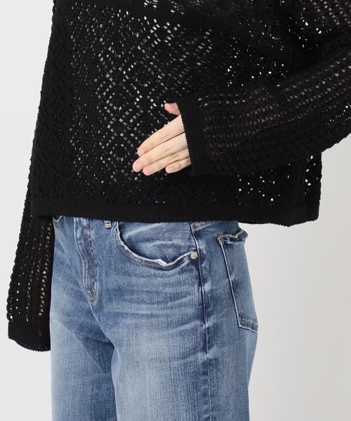 Spick & Span（スピックアンドスパン）の「《WEB限定 / 追加》透かし編みボートネックニット（ニット/セーター・レディース・ブラック/ホワイト・FREE）」の21枚目の写真