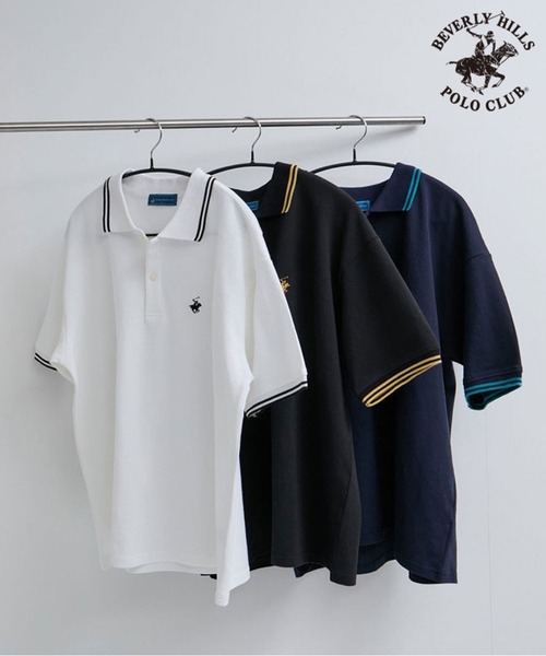 BEVERLY HILLS POLO CLUB(ビバリーヒルズポロクラブ)の「【BEVERLY HILLS POLO CLUB】リブライン1ポイント刺繍カノコポロ(ポロシャツ・メンズ・ホワイト/ブラック/ネイビー・S/M/L)」の1枚目の写真