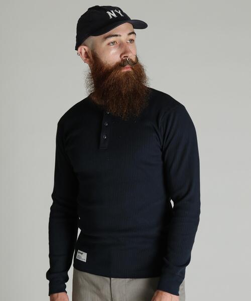 Schott(ショット)の「Schott/ショット/ARMY RIB HENLEY LS T-SHIRT/アーミーリブ ヘンリーロンT(Tシャツ/カットソー・メンズ・ネイビー/ホワイト・M/XL/L/2XL)」の2枚目の写真