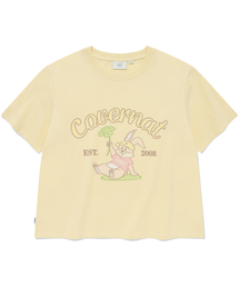 ウーマンシッティングクローバーニTシャツライトイエロー