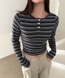 ボーダー ヘンリーネック 長袖 Tシャツ