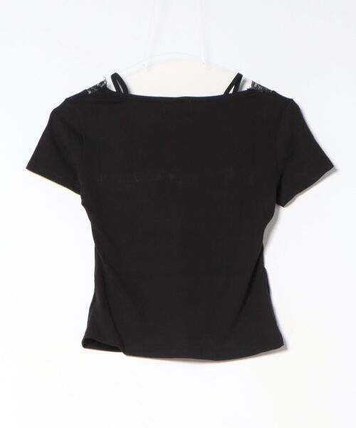 semuse（セミューズ）の「レースリボンヘンリーネッククロップド丈半袖トップス（Tシャツ/カットソー・レディース・ブラック/ホワイト・FREE）」の3枚目の写真