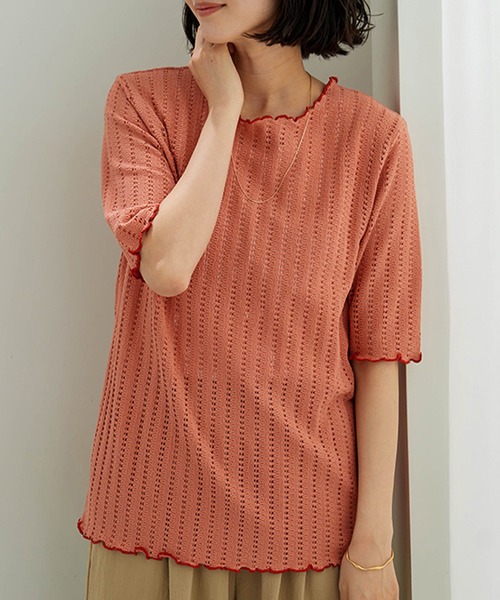 BELLUNA PLUS(ベルーナ)の「透かし編レース配色メロープルオーバー(Tシャツ/カットソー・レディース・ラベンダー/コーラル/アイボリー/ブラック・MEDIUM/LARGE/X-LARGE)」の4枚目の写真