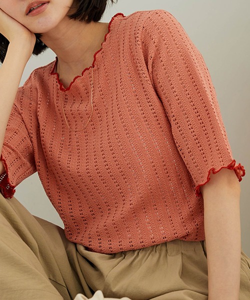 BELLUNA PLUS(ベルーナ)の「透かし編レース配色メロープルオーバー(Tシャツ/カットソー・レディース・ラベンダー/コーラル/アイボリー/ブラック・MEDIUM/LARGE/X-LARGE)」の20枚目の写真