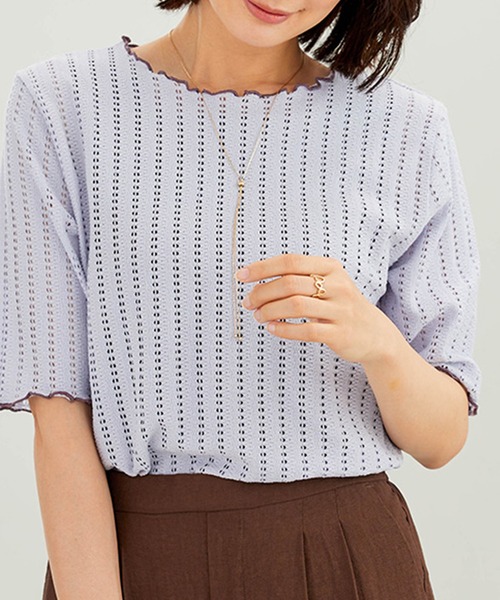 BELLUNA PLUS(ベルーナ)の「透かし編レース配色メロープルオーバー(Tシャツ/カットソー・レディース・ラベンダー/コーラル/アイボリー/ブラック・MEDIUM/LARGE/X-LARGE)」の14枚目の写真