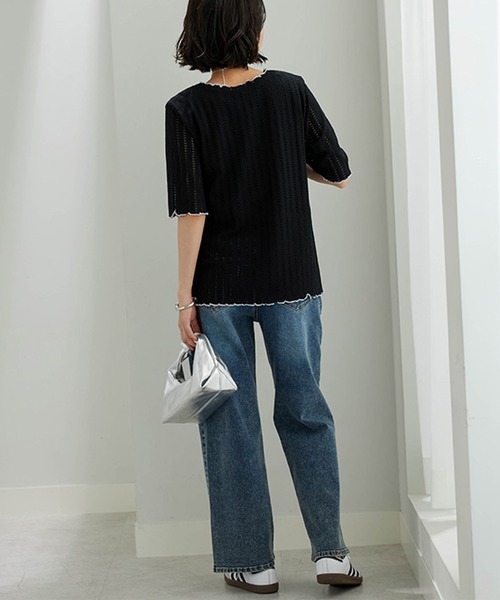 BELLUNA PLUS(ベルーナ)の「透かし編レース配色メロープルオーバー(Tシャツ/カットソー・レディース・ラベンダー/コーラル/アイボリー/ブラック・MEDIUM/LARGE/X-LARGE)」の13枚目の写真