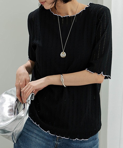 BELLUNA PLUS(ベルーナ)の「透かし編レース配色メロープルオーバー(Tシャツ/カットソー・レディース・ラベンダー/コーラル/アイボリー/ブラック・MEDIUM/LARGE/X-LARGE)」の8枚目の写真