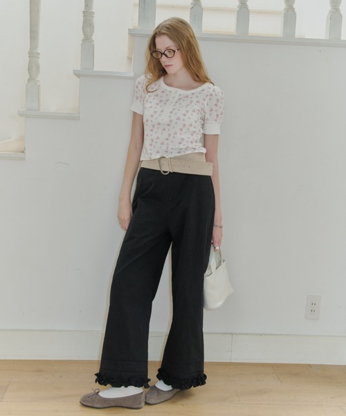 GIUNON(ジウノン)の「hem frill wide pants / ヘムフリルワイドパンツ(その他パンツ・レディース・ホワイト/ブラック・1/0)」の18枚目の写真