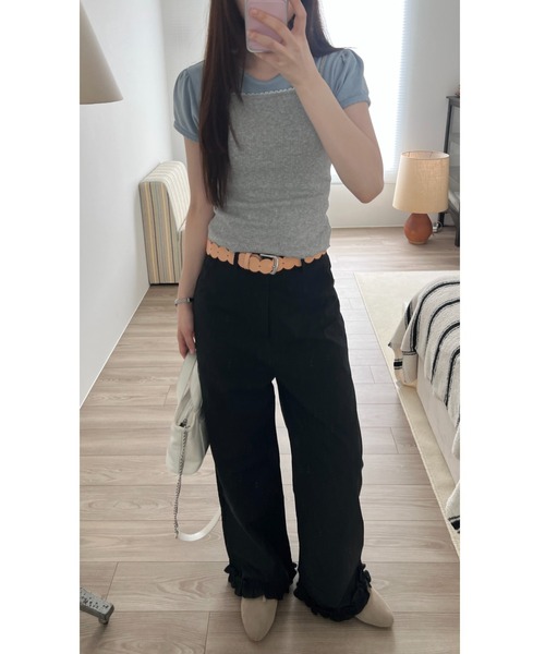 GIUNON(ジウノン)の「hem frill wide pants / ヘムフリルワイドパンツ(その他パンツ・レディース・ホワイト/ブラック・1/0)」の5枚目の写真