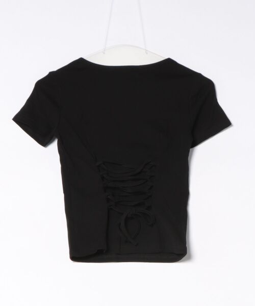 Jasmine Grandiflorum(ジャスミングランディフローラム)の「【Jasmine】バックレースアップタイトグロップド丈Tシャツ(Tシャツ/カットソー・レディース・ブラック/ホワイト・FREE)」の3枚目の写真