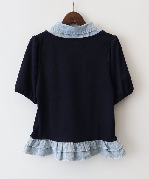 SpRay(スプレイ)の「胸リボンデニム切替ショートスリーブトップス(Tシャツ/カットソー・レディース・アイボリー/ネイビー/グレー/ブラック・FREE)」の13枚目の写真
