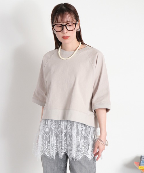 cepo(セポ)の「〈セットアイテム〉ワイドラグランTee+スソレースキャミソール アンサンブル(アンサンブル・レディース・グレー/オフホワイト/ブラック・M)」の3枚目の写真