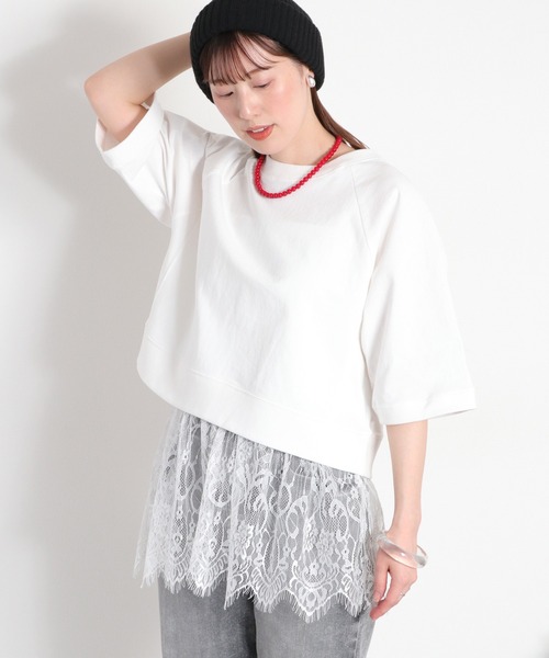 cepo(セポ)の「〈セットアイテム〉ワイドラグランTee+スソレースキャミソール アンサンブル(アンサンブル・レディース・グレー/オフホワイト/ブラック・M)」の1枚目の写真