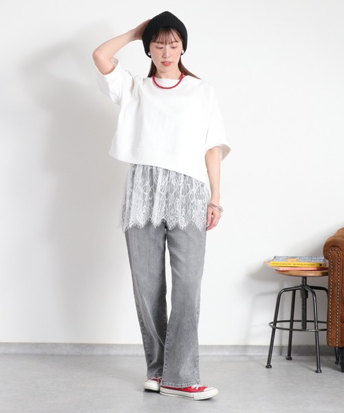 cepo(セポ)の「〈セットアイテム〉ワイドラグランTee+スソレースキャミソール アンサンブル(アンサンブル・レディース・グレー/オフホワイト/ブラック・M)」の16枚目の写真