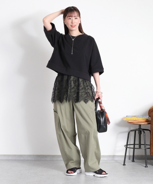cepo(セポ)の「〈セットアイテム〉ワイドラグランTee+スソレースキャミソール アンサンブル(アンサンブル・レディース・グレー/オフホワイト/ブラック・M)」の4枚目の写真