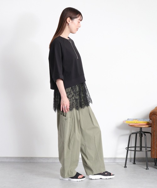 cepo(セポ)の「〈セットアイテム〉ワイドラグランTee+スソレースキャミソール アンサンブル(アンサンブル・レディース・グレー/オフホワイト/ブラック・M)」の5枚目の写真