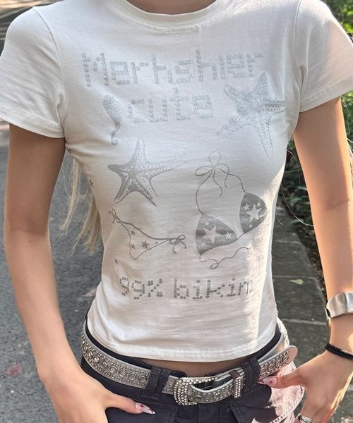 LADY LIKE(レディライク)の「【春夏新作】ヒトデ&ビキニ柄半袖Tシャツ(Tシャツ/カットソー・レディース・ホワイト/ブラック・M)」の15枚目の写真