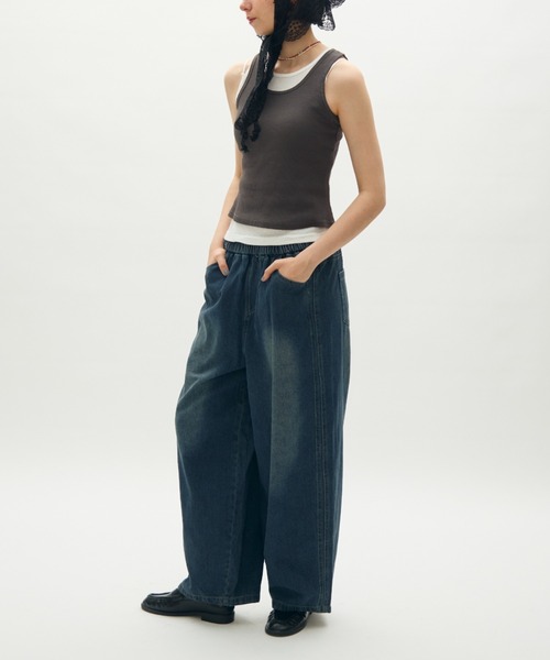 full/fill.(フルフィル)の「easy denim carve pants / イージーデニムカーブパンツ(デニムパンツ・レディース・アイボリー/ネイビー・FREE)」の1枚目の写真