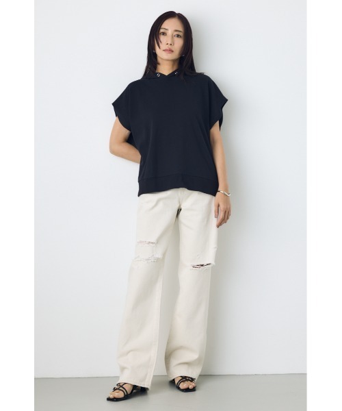 AZUL by moussy(アズールバイマウジー)の「タックスリーブノースリーブパーカー(パーカー・レディース・オフホワイト/杢グレー/ブラック/ライトカーキ・FREE)」の8枚目の写真