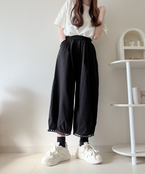 Nana(ナナ)の「裾デザインワイドパンツ(その他パンツ・レディース・ブラック/ホワイト・FREE)」の6枚目の写真